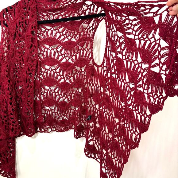 Kaktus Red Open Knit Crochet Kimono S/M Shrug Vest Top Boho Romantic Valentines - Picture 5 of 11
